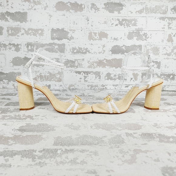 NEW Schutz Hina White Cream Flowers Square Toe Block Heel Strappy Sandals W829 - Picture 7 of 12